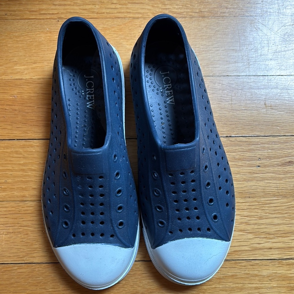 J.Crew Navy Perforated Slip-Ons with White Toe